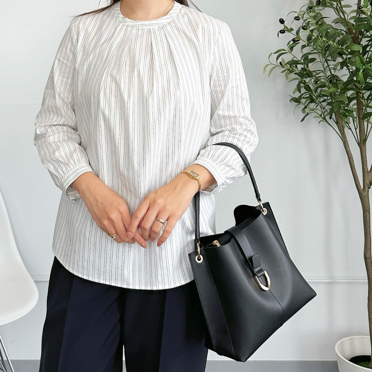 アウトレット】【WEB限定商品】TCストレッチバンドタックブラウス