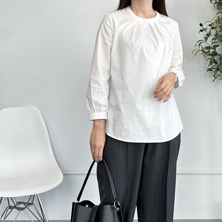 アウトレット】【WEB限定商品】TCストレッチバンドタックブラウス