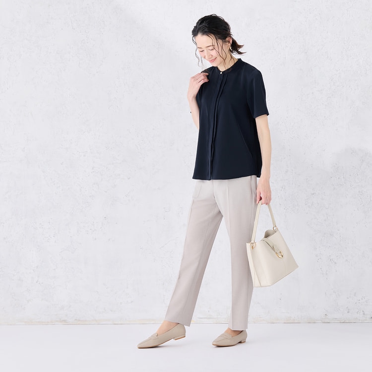 WEB限定商品】シルキーサテンピンタックブラウス CROSS FUNCTION【AOKI