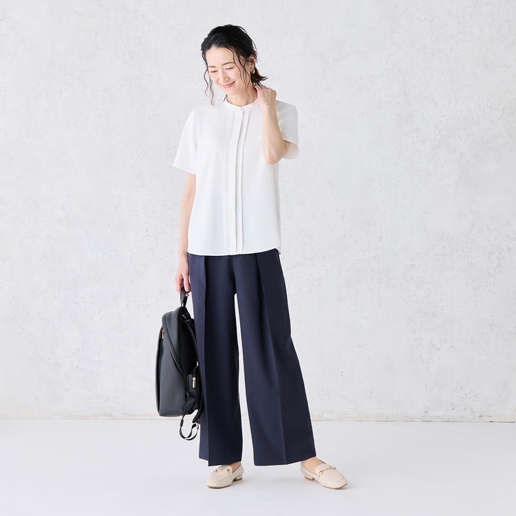 WEB限定商品】シルキーサテンピンタックブラウス CROSS FUNCTION【AOKI