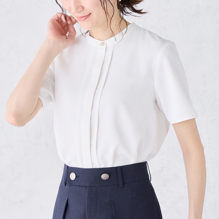 WEB限定商品】シルキーサテンピンタックブラウス CROSS FUNCTION【AOKI