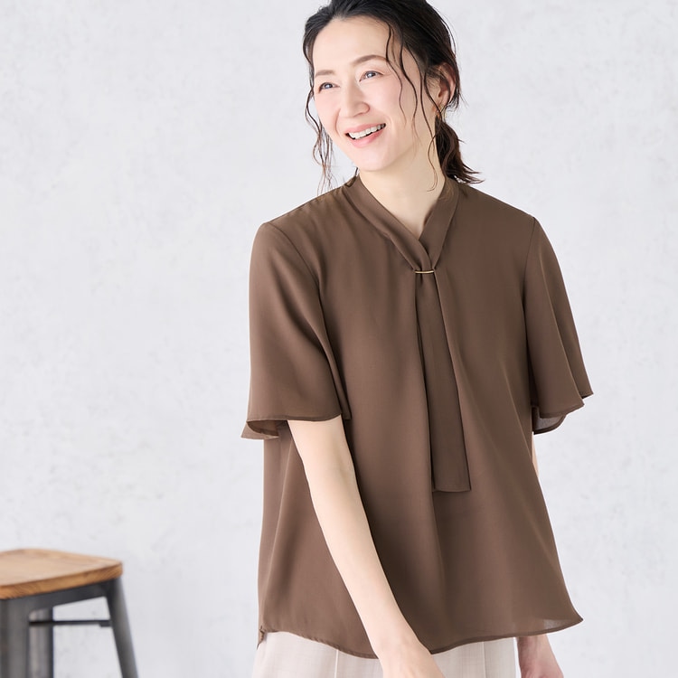 WEB限定商品】冷感ジョーゼットパーツ付きボウタイブラウス CROSS FUN