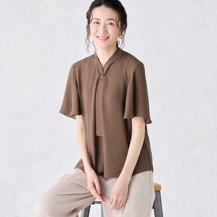 WEB限定商品】冷感ジョーゼットパーツ付きボウタイブラウス CROSS FUN