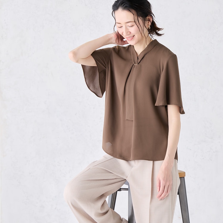 WEB限定商品】冷感ジョーゼットパーツ付きボウタイブラウス CROSS FUN