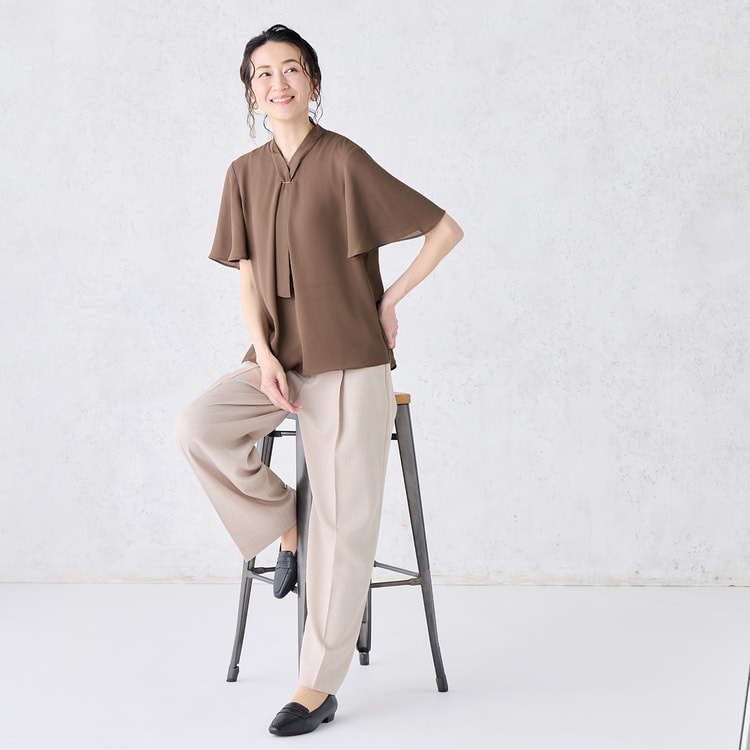 WEB限定商品】冷感ジョーゼットパーツ付きボウタイブラウス CROSS FUN