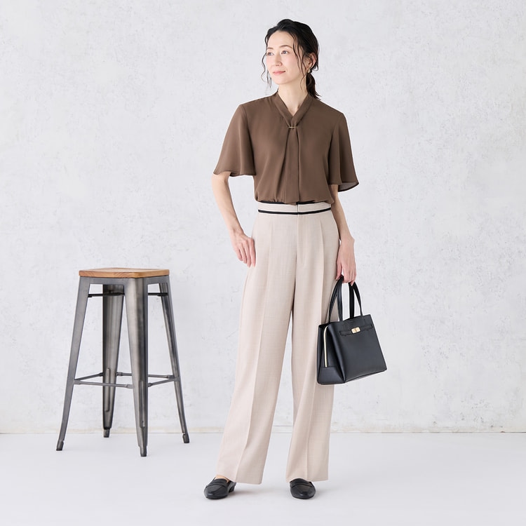 WEB限定商品】冷感ジョーゼットパーツ付きボウタイブラウス CROSS FUN