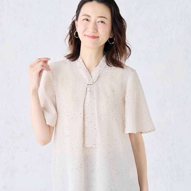 WEB限定商品】冷感ジョーゼットパーツ付きボウタイブラウス CROSS FUN