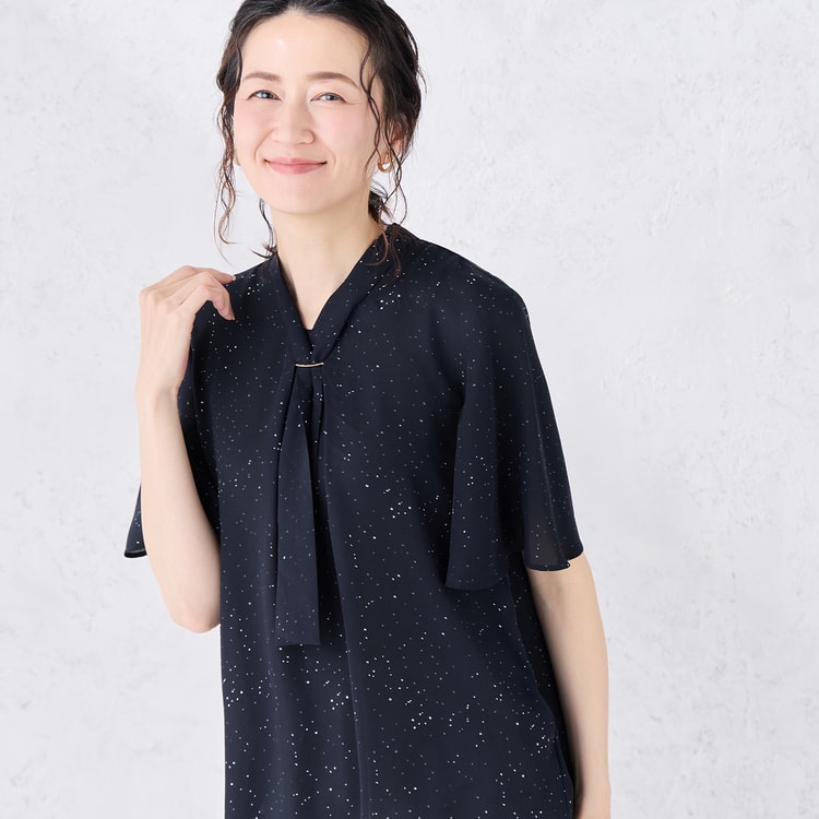 WEB限定商品】冷感ジョーゼットパーツ付きボウタイブラウス CROSS FUN