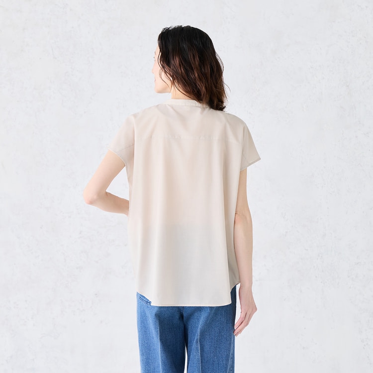◇【WEB限定商品】T/Rキュプラバンドカラー前開きブラウス CROSS FUN