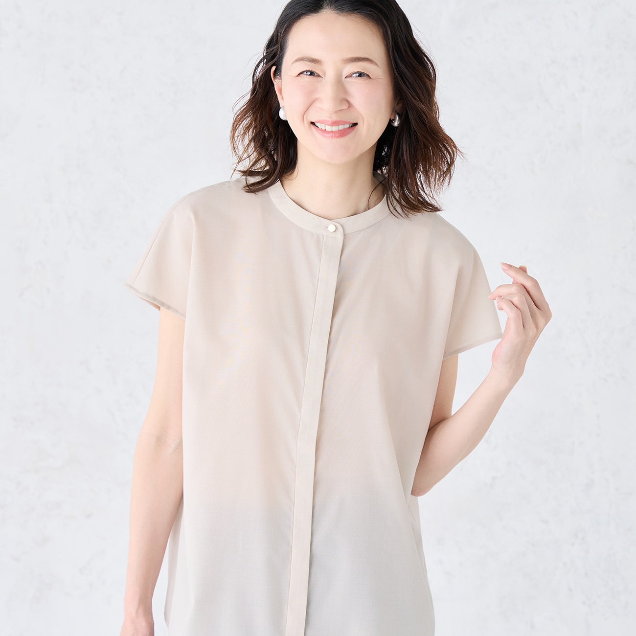 【WEB限定商品】T/Rキュプラバンドカラー前開きブラウス CROSS FUNCTION