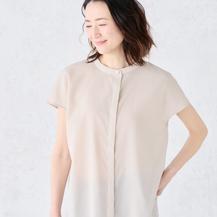 ◇【WEB限定商品】T/Rキュプラバンドカラー前開きブラウス CROSS FUN