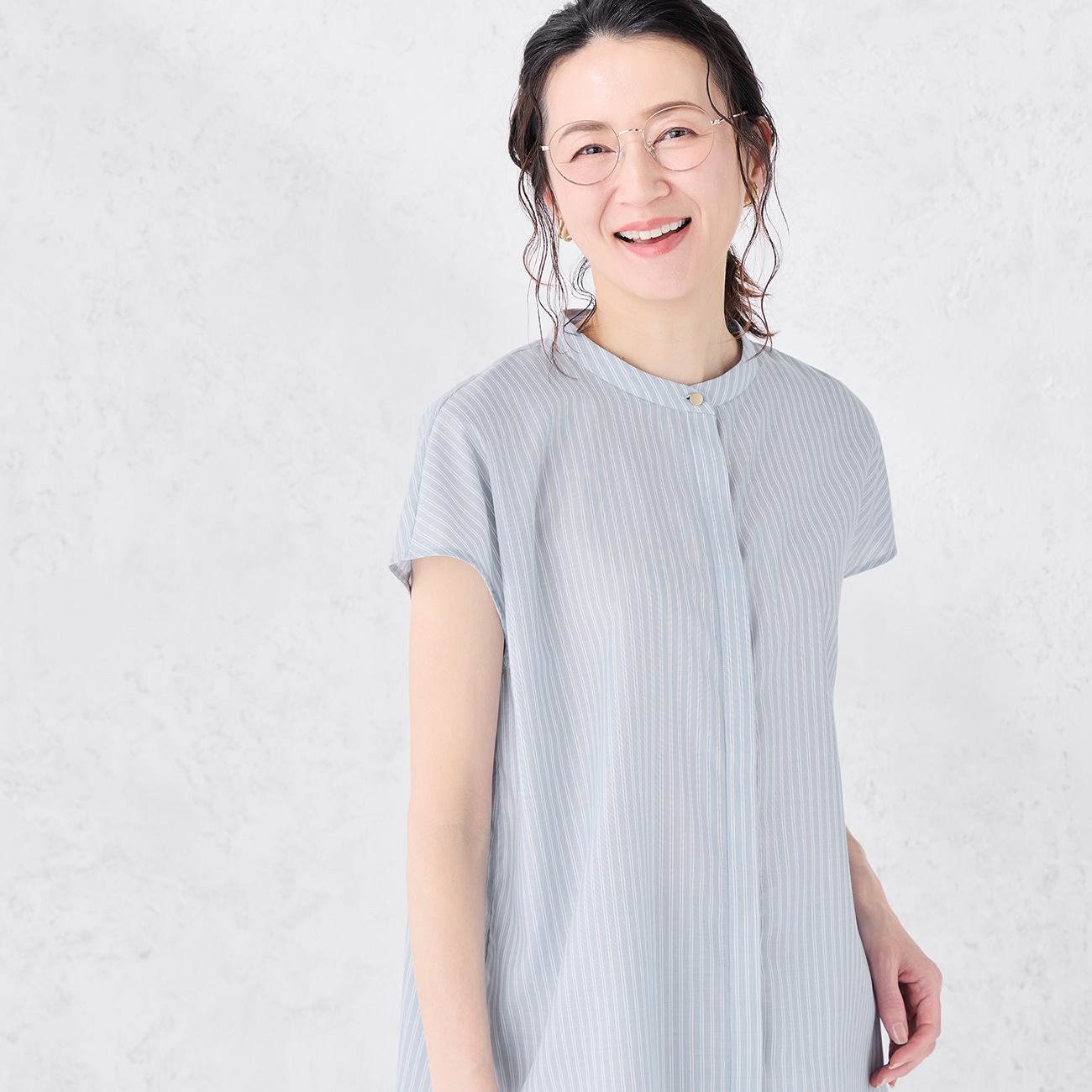 【WEB限定商品】T/Rキュプラバンドカラー前開きブラウス CROSS FUNCTION