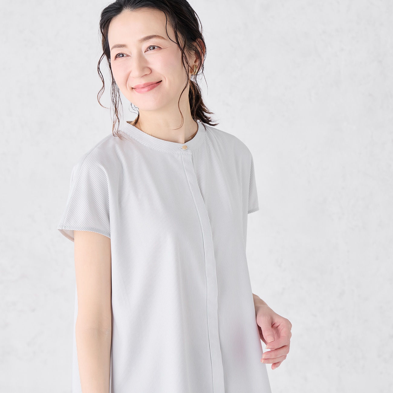 【WEB限定商品】フリーラ配色バンドカラー前開きブラウス CROSS FUNCTION