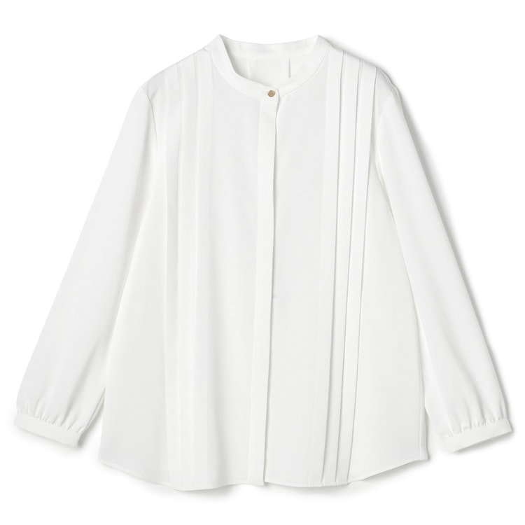 ラクしてキレイ見え】シルキーサテンピンタックブラウス｜防しわ・UV 