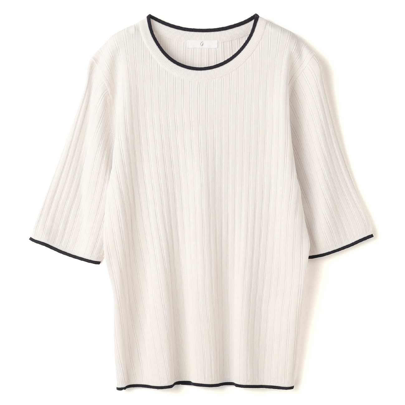 毎日着たいらくちんKnit配色リブ半袖プルオーバー〇さらさらクールな肌ざわりニットなのにTシャツ感覚で着られて上品見えします。洗濯機で洗えてお手入れ簡単。強撚のレーヨン糸を使用したさらさらクールな肌ざ