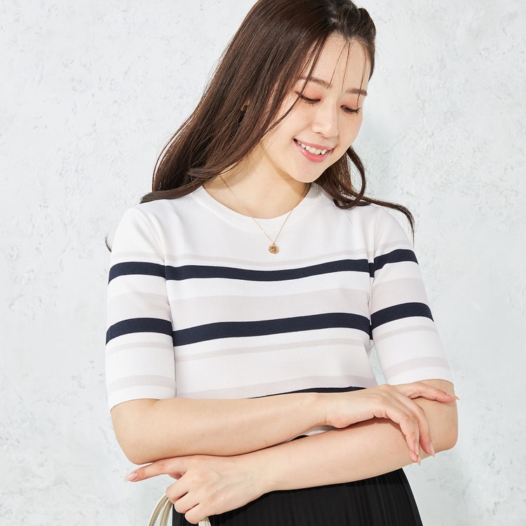 Lands' End ボーダーニット LANDS' END Cotton Border Knit 紺ミントグリーン L ランズ