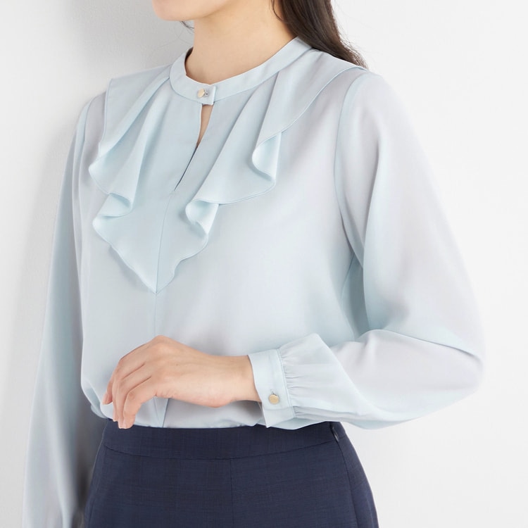 お値下げ☆ AKIKO AOKI シャツジャケット ブラウス ホワイト アキコアオキ AKIKOAOKI 23SS シャツ ブラウス ストライプ 半袖