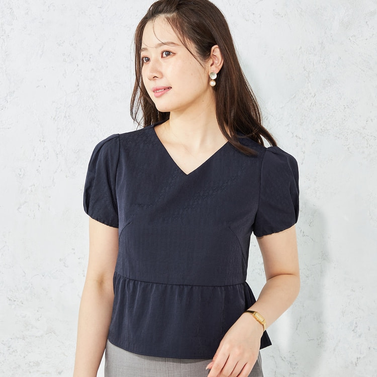 MaxMara MAX&Co 大きいサイズ ボウタイ 花柄 ペプラムブラウス 紺 MaxMara MAX&Co 大きいサイズ ボウタイ 花柄 ペプラムブラウス