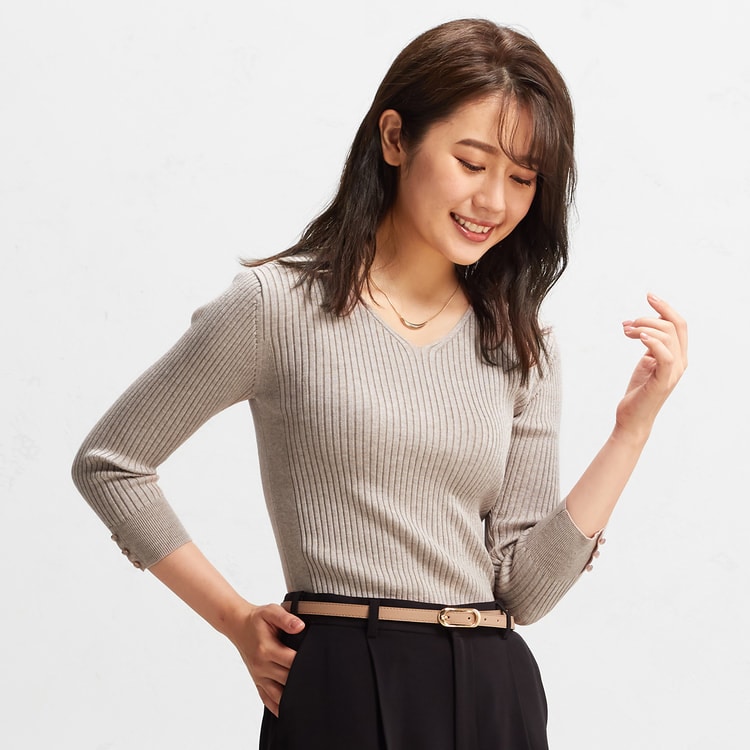 洗える 静電気防止 8分袖ラメ入り ネックニット スーツのaoki公式通販