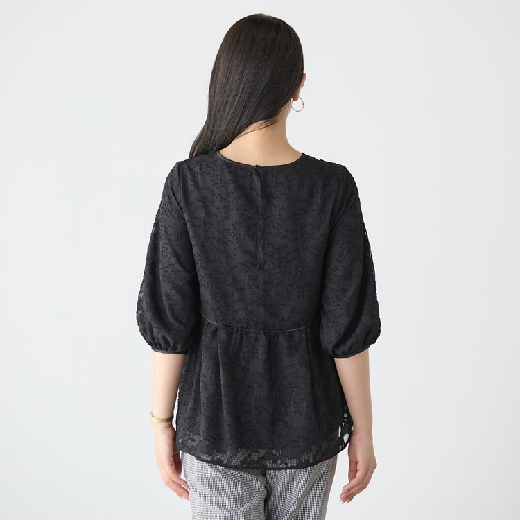 【美品】アドーア　ペプラム　ブラウス　長袖　ウール　グレー　38 カットドビーペプラムデザインブラウス【AOKI公式通販】