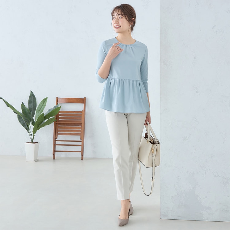 アウトレット】イージーケア 静電気低減 7分袖ペプラムデザイン