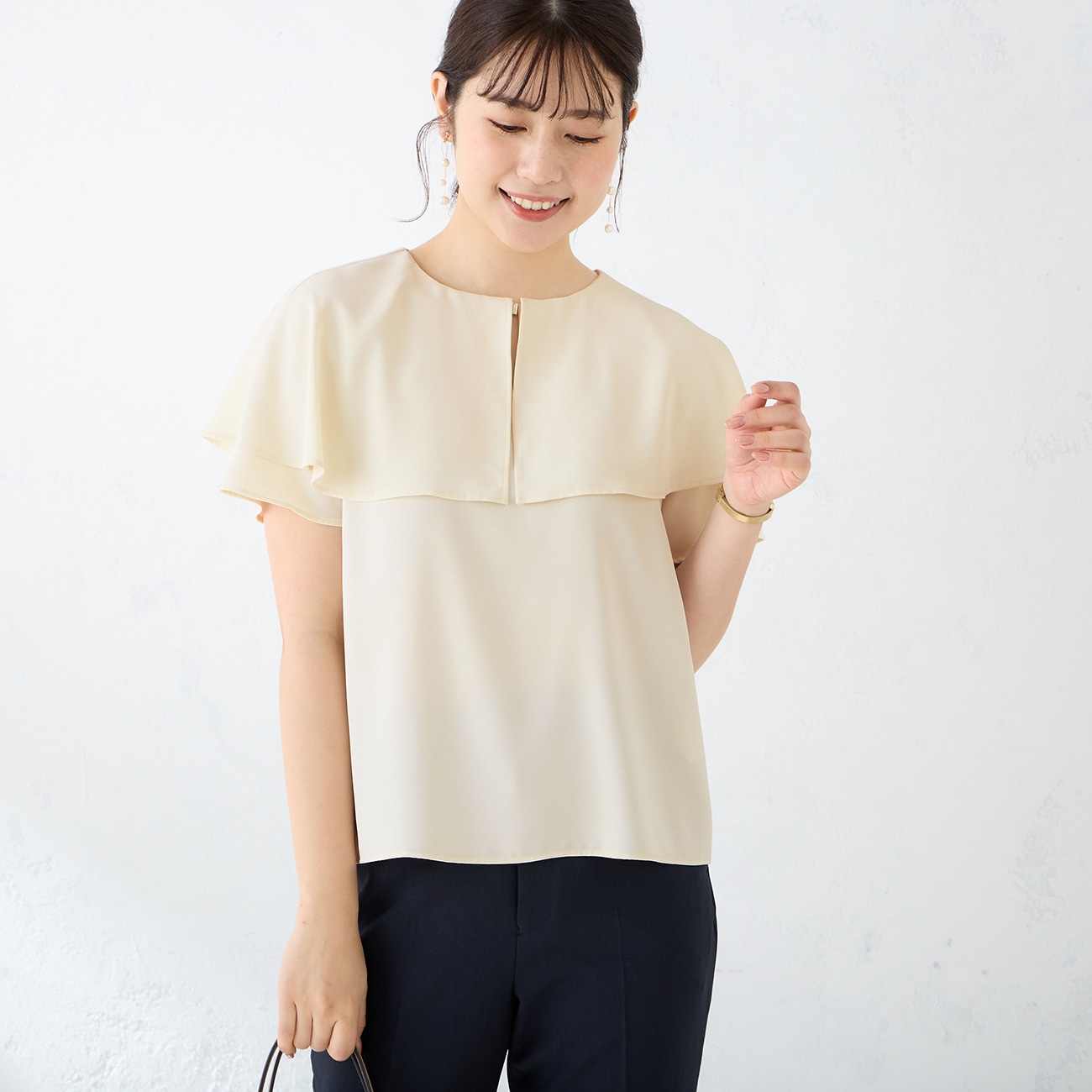 ヨーコチャン】ケープモチーフ ブラウス フリルデザインブラウス