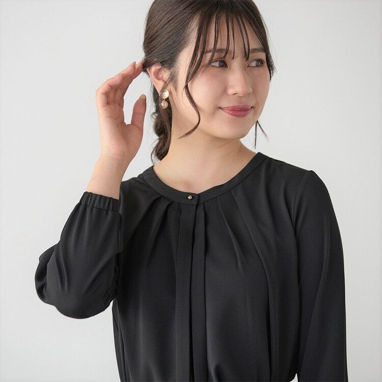 美品 ebure ボウタイブラウス ブラック ゆったりシルエット 38 タックボウタイブラウス【AOKI公式通販】