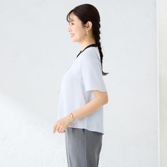 配色前開きブラウス
