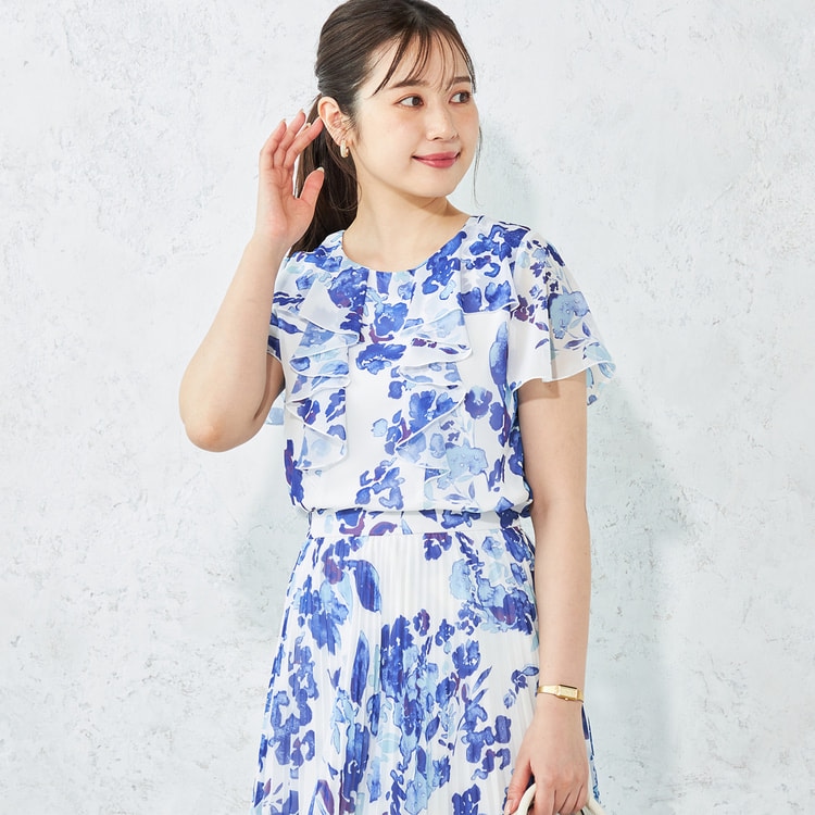 小川彰子さん監修 フリルプリントブラウス セットアップ着用可