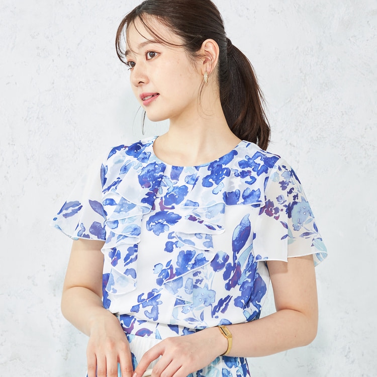 sono フラッピングフリル撥水コート/ブラック 新品未使用品 小川彰子さん監修 フリルプリントブラウス セットアップ着用可
