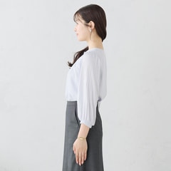 ≪Oggi4月号掲載≫ 九分袖 異素材コンビプリーツ袖ブラウス