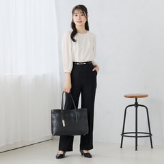 ≪Oggi4月号掲載≫ 九分袖 異素材コンビプリーツ袖ブラウス