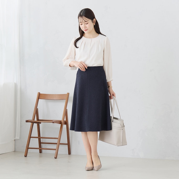 ≪Oggi4月号掲載≫ 九分袖 異素材コンビプリーツ袖ブラウス