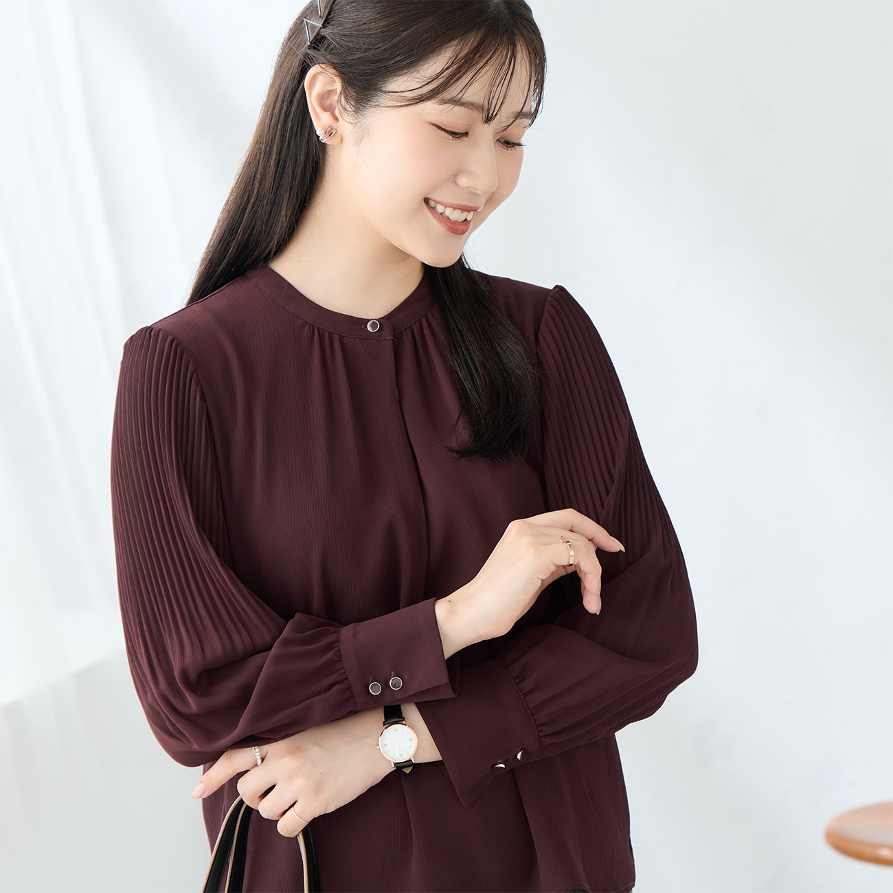 楊柳プリーツ袖ブラウス