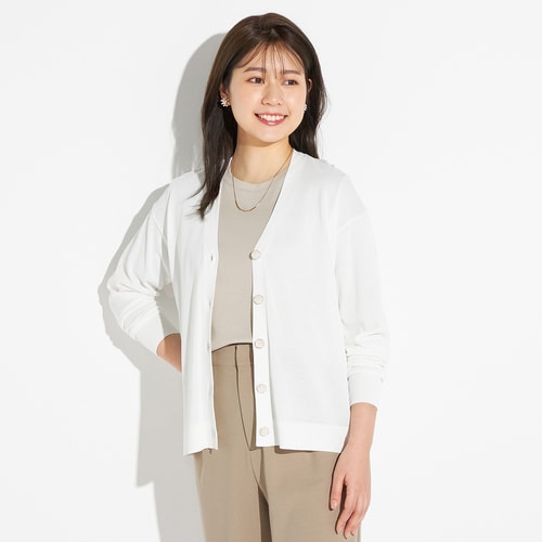 【売れ筋】 即購入可 AKIKO ベージュ バイカラーニットカーディガン AOKI トップス