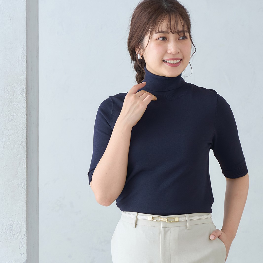 【アウトレット】【WEB限定カラーあり】タートルネックニット 5分袖 【アウトレット】【WEB限定カラーあり】タートルネックニット 5分袖