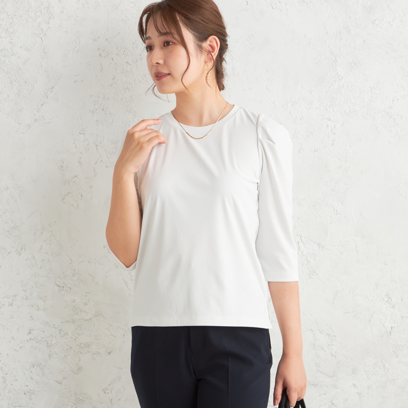 【アウトレット】着るスキンケア キンセキカットTシャツ 七分袖 タックデザイン