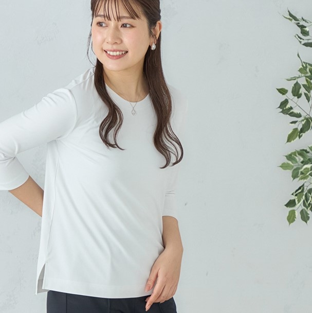 美肌を守る！キンセキカットシリーズ七分袖キンセキカットTシャツ クルーネック着るだけで近赤外線対策が叶う、AOKIの機能性衣料「キンセキカット」シリーズ。日焼けやシミの原因である紫外線だけでなく、シワ