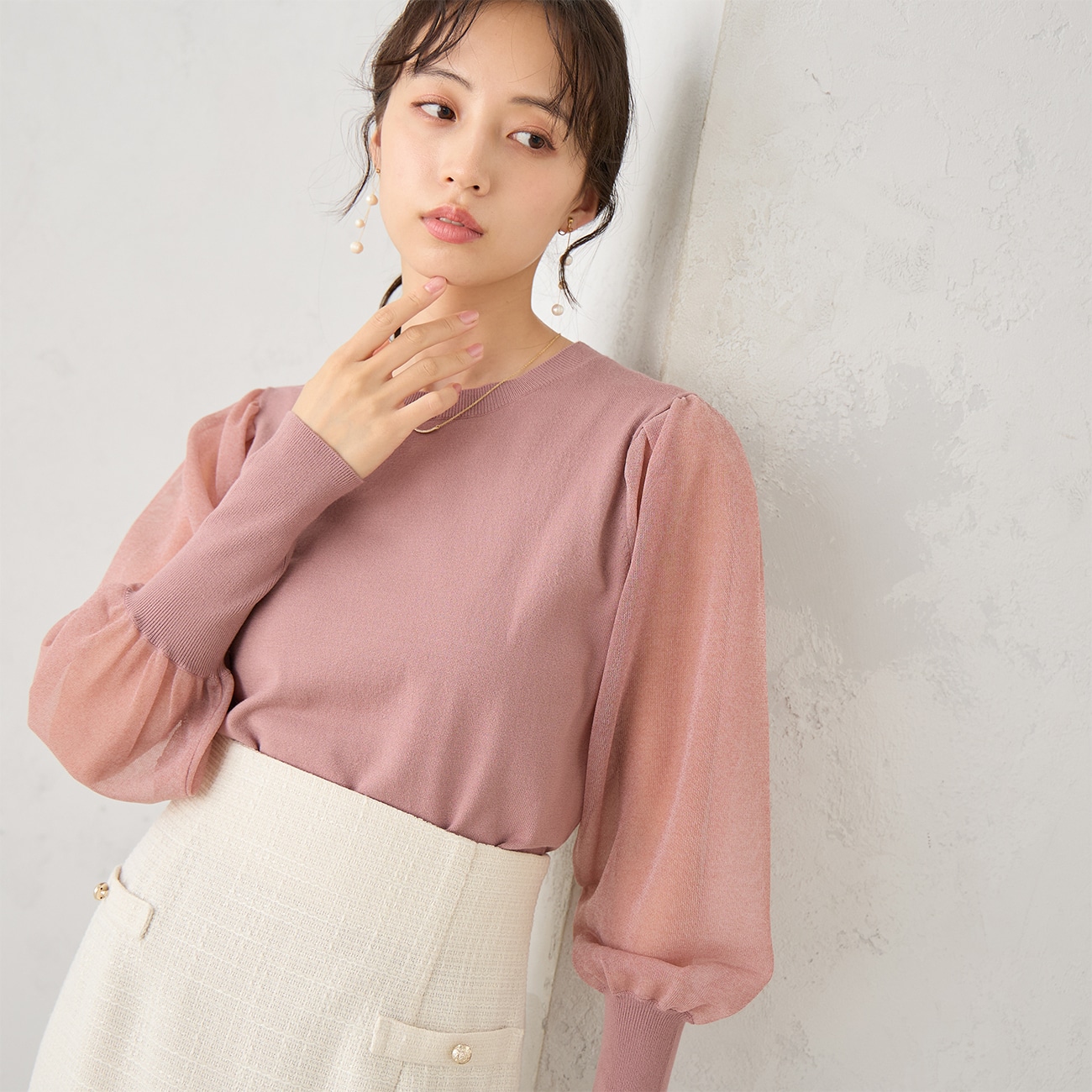 ≪MERY10月掲載≫【WEB限定商品】シアー袖プルオーバーニット