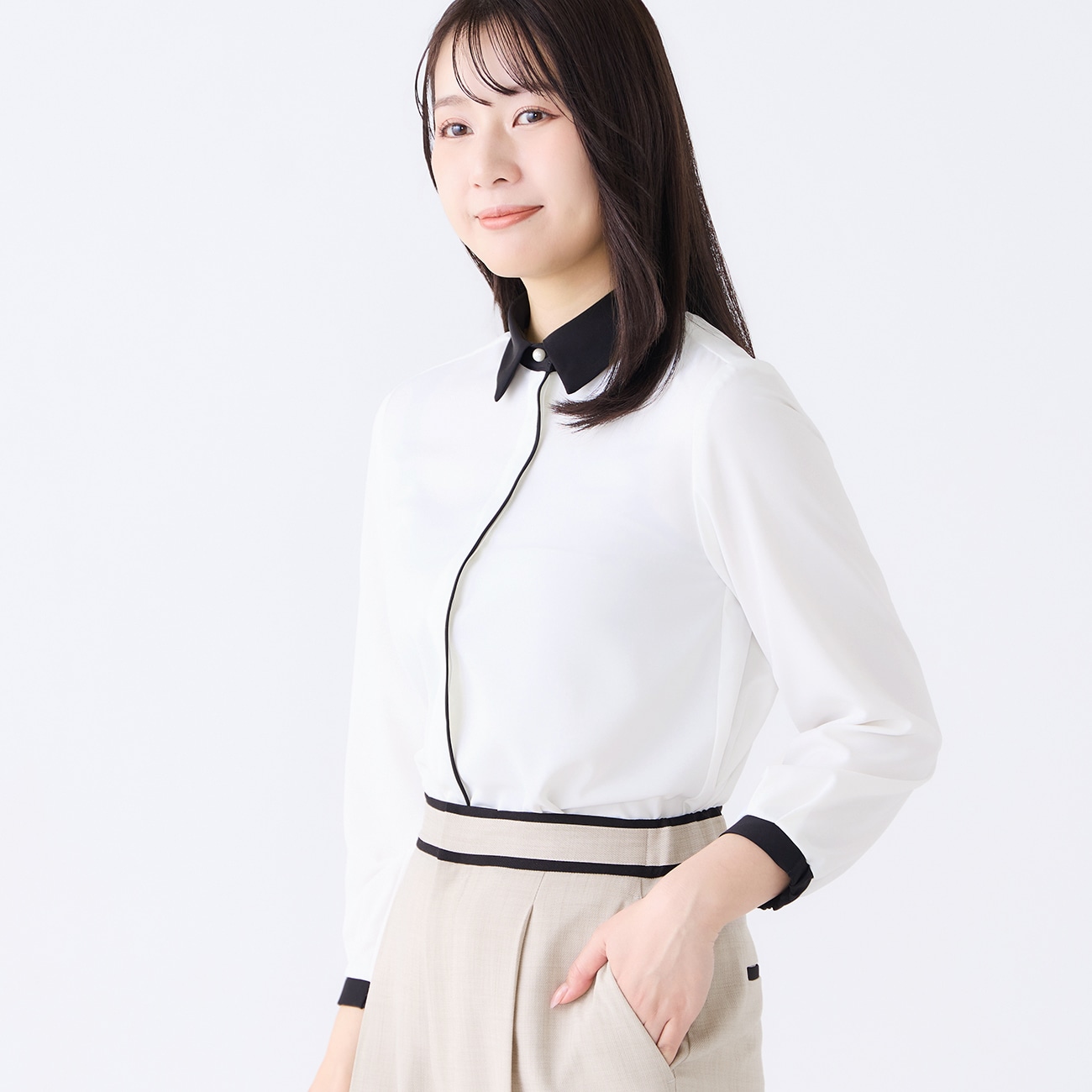 ≪Oggi.jp4月号掲載≫ 襟付きブラウス 九分袖 防透け