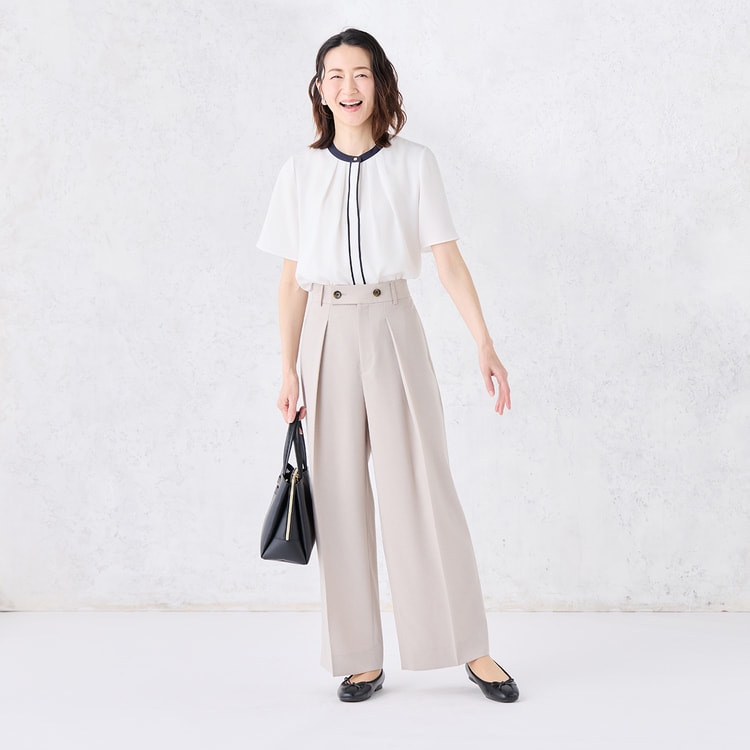 ログインで10％OFF】配色バンドカラーブラウス｜接触冷感【AOKI公式通販】