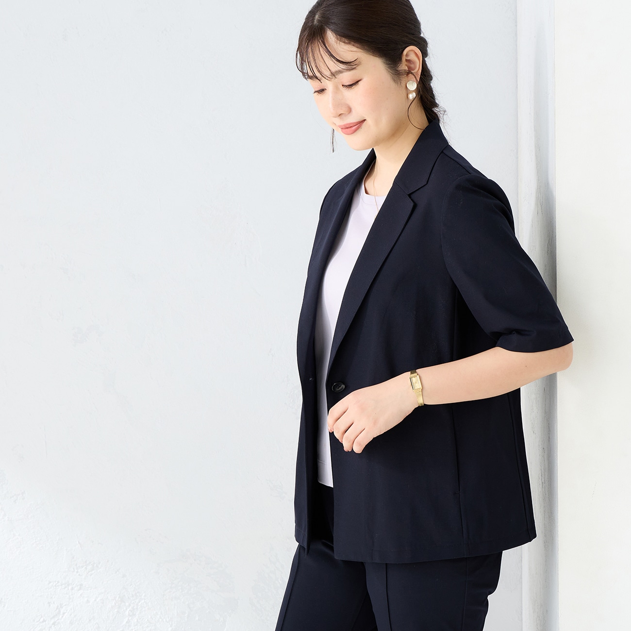 特価】【パジャマスーツ】 RENU 半袖テーラードジャケット