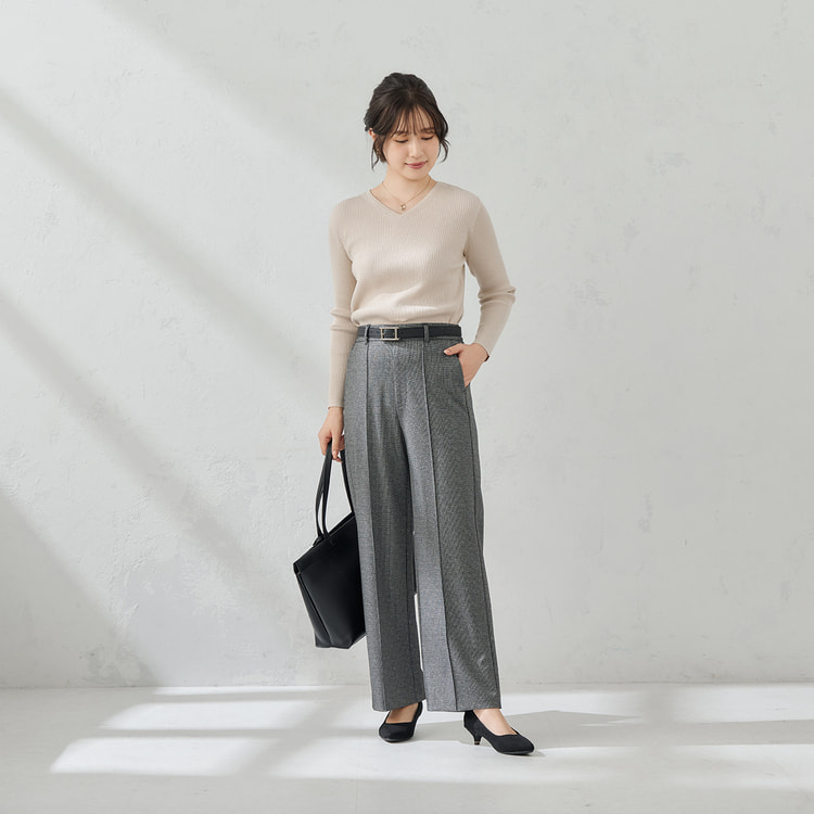 特価】【パジャマスーツ】ツイードジャージー セミワイドパンツ