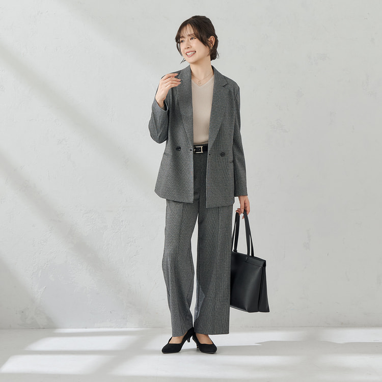 パジャマスーツ】ツイードジャージー セミワイドパンツ セットアップ