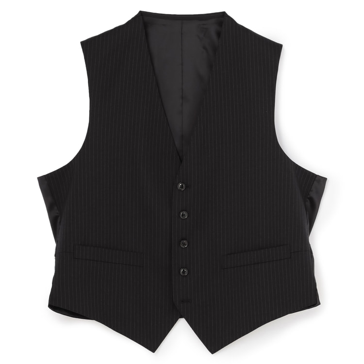 AOKI　LES MUES 洗える　スリーピース　ブラック　ストライプ　L 礼服 洗える ストレッチ スリーピーススーツ 黒シャドー LES MUES