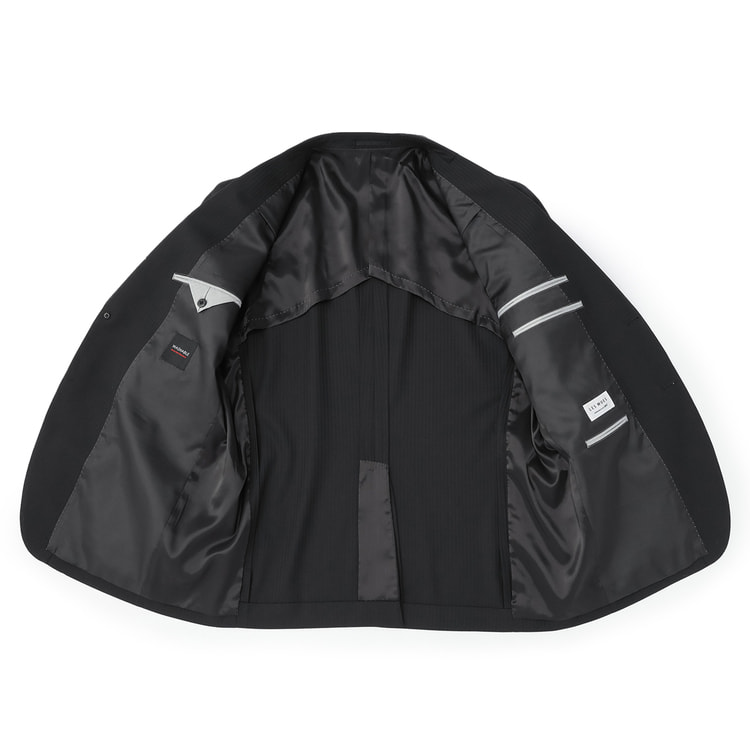 【特価】【WEB限定価格】【SizeMAX】アスリートモデル 洗える スーパーストレッチ スリーピーススーツ 黒へリンボーン LES MUES スマート
