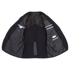 【SizeMAX】アスリートモデル アジャスター付き 洗える スーパーストレッチ 2パンツスーツ 紺シャドーストライプ LES MUES スマート 別売ベストあり