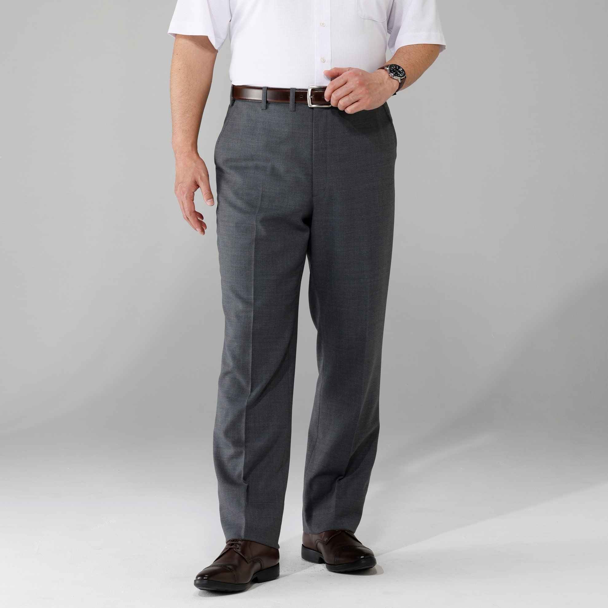 【SizeMAX】ウエストらくらく 洗える ストレッチ ノータックパンツ グレー LES MUES セットアップ着用可 【SizeMAX】ウエストらくらく 洗える ストレッチ ノータックパンツ グレー LES MUES セットアップ着用可