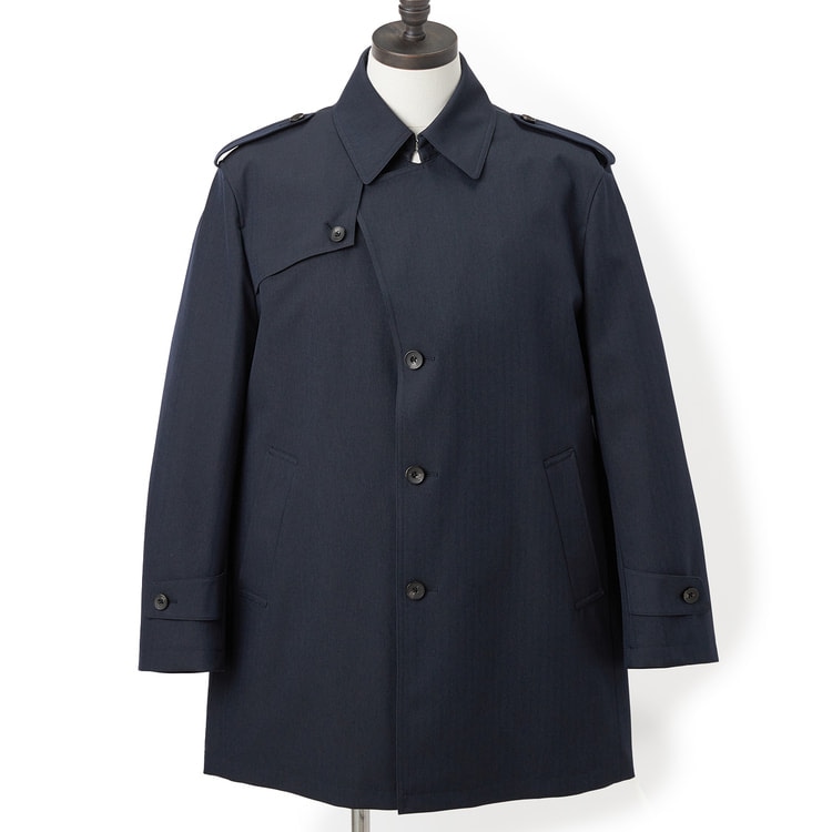 SizeMAX】はっ水 ストレッチ 軽量 トレンチコート 紺ヘリンボーン LE