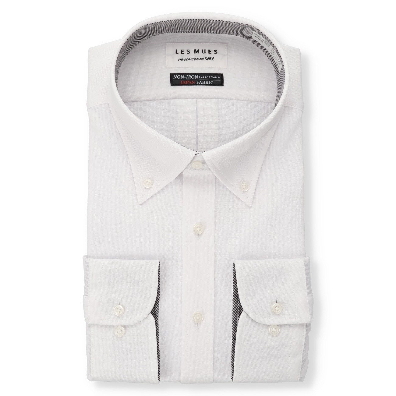 【SizeMAX】日本製素材 ノンアイロン スーパーストレッチ ボタンダウンシャツ LES MUES スマート